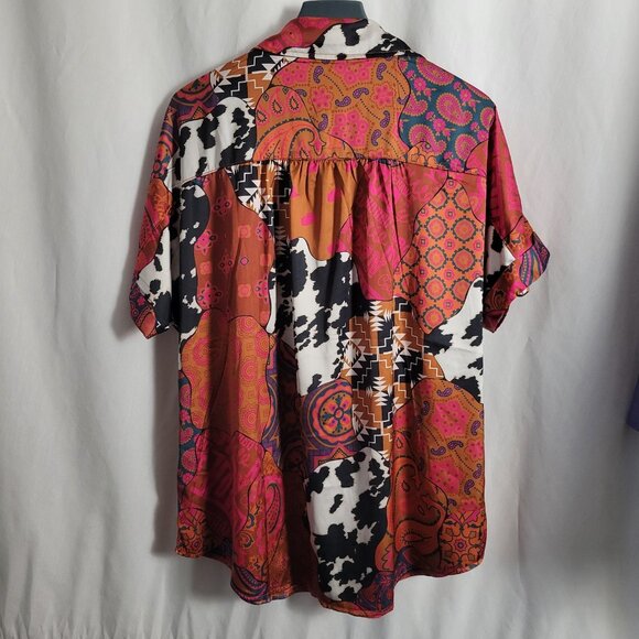 Two 2 Fly Blouse Eclectic 90s XL Grandmillenial Retro Y2K BOHO top snap closure - Picture 2 of 12